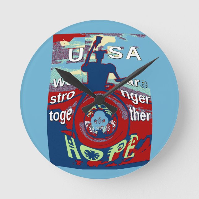 United in Hope: Stronger Together - USA Art Print  Round Clock (Front)