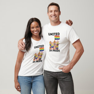 United In Pride Black Font LGBTQIA+ White T-Shirt