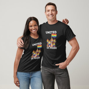 United In Pride White Font LGBTQIA+ Black T-Shirt