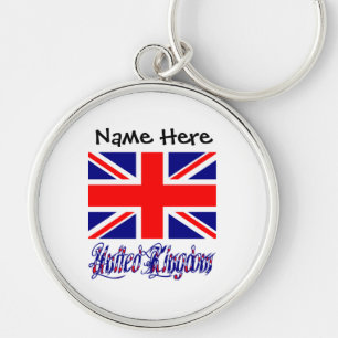 United Kingdom and British Flag with Your Name Keychain