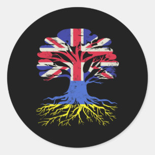 United Kingdom And Ukraine Flag Roots Tree Classic Round Sticker