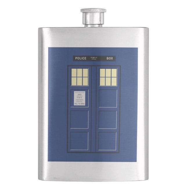 United Kingdom - Blue Police Public Call Box 1 Hip Flask (Front)