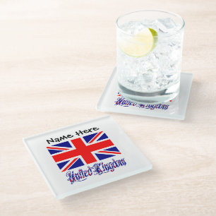 United Kingdom British Flag Black Personalization Glass Coaster