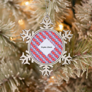 United Kingdom British Flag Tiled Personalized Snowflake Pewter Christmas Ornament