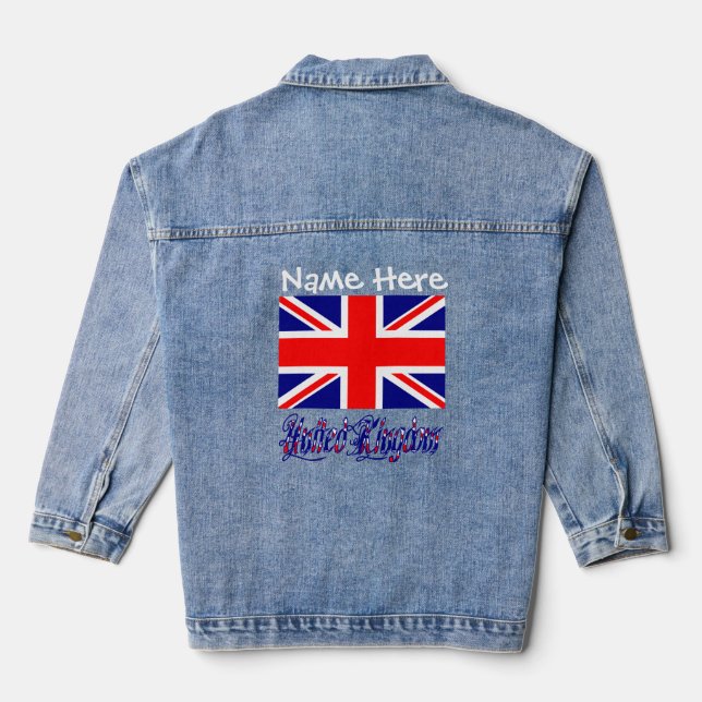 United Kingdom British Flag White Personalization  Denim Jacket (Back)