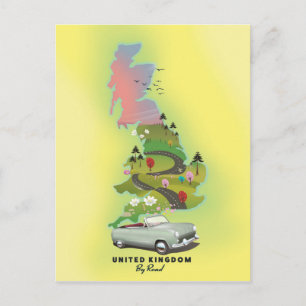 United Kingdom ' By Road' Vintage travel poster. Postcard