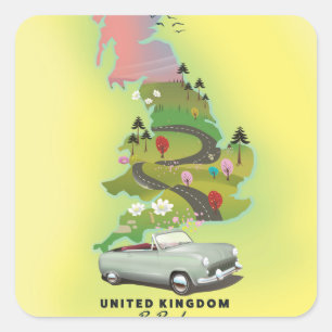 United Kingdom ' By Road' Vintage travel poster. Square Sticker
