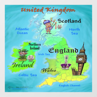 United Kingdom Cartoon Map Window Cling