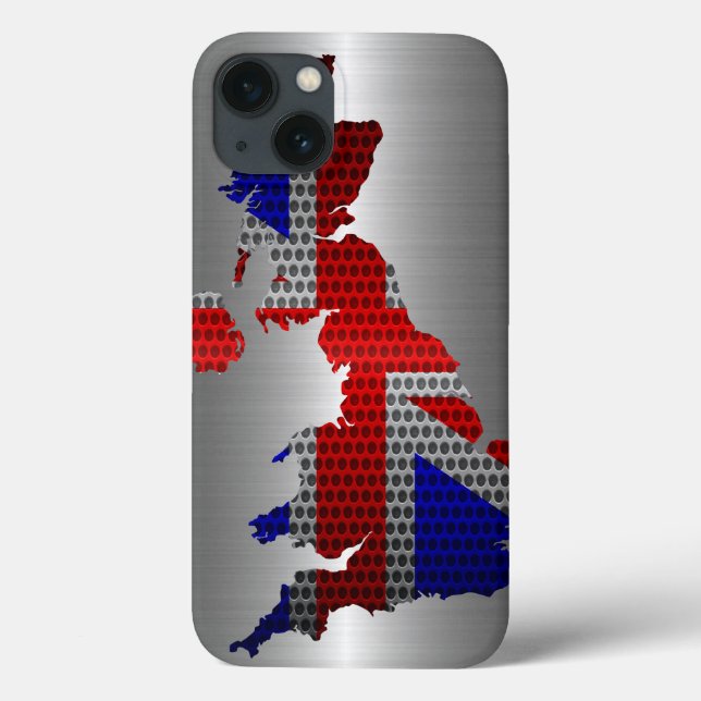 United Kingdom Flag and Map Steel Metal Hole Case-Mate iPhone Case (Back)