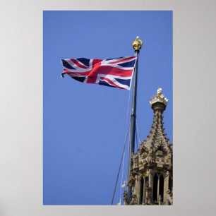 United Kingdom flag flying above Westminster. Poster