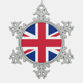 United Kingdom flag Snowflake Pewter Christmas Ornament
