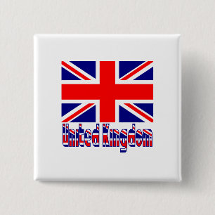 United Kingdom Flag & Word 2 Inch Square Button
