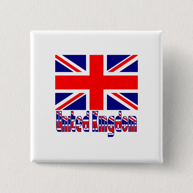 United Kingdom Flag & Word 2 Inch Square Button (Front)