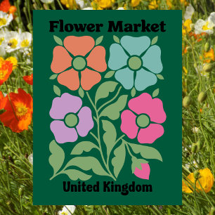 United Kingdom Flower Market Colorful Poppy Floral Postcard