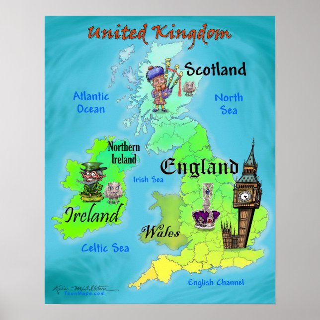 United Kingdom Fun Map Poster (Front)