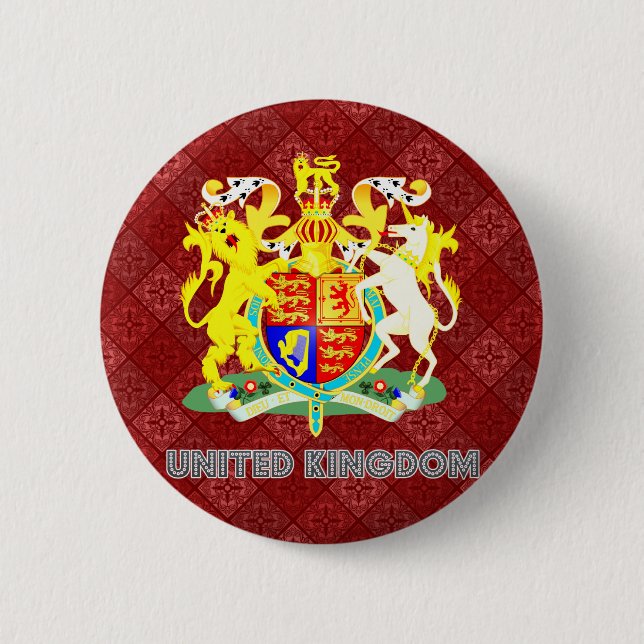 United Kingdom High Quality Coat of Arms 2 Inch Round Button (Front)