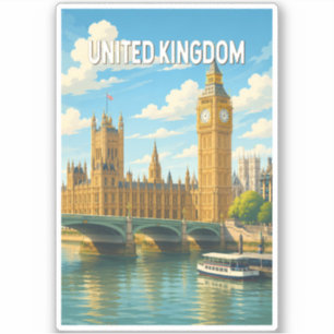 United Kingdom Illustration Travel Art Vintage