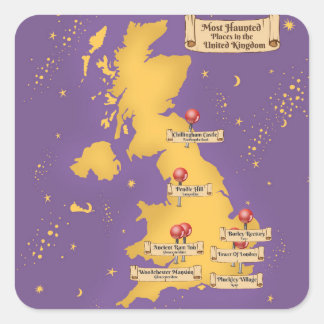United Kingdom Most Haunted Places Map. Square Sticker