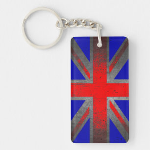 United Kingdom neon grunge flag rectangle keychain
