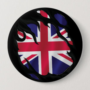 United Kingdom Ripped Flag 4 Inch Round Button