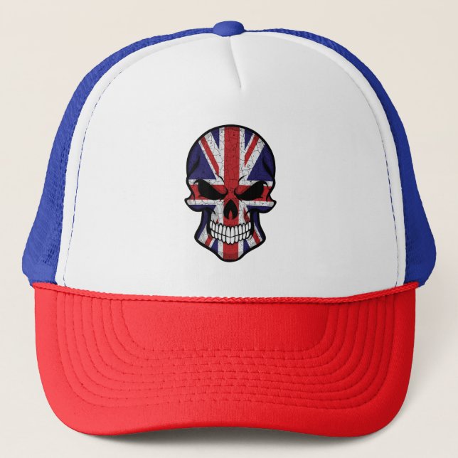 United Kingdom Smiling Skull Flag  Trucker Hat (Front)
