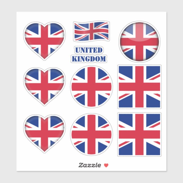 United Kingdom stickers, British Flag Heart /sport (Sheet)