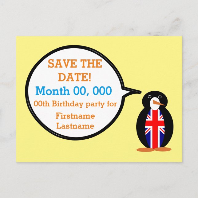 United Kingdom Talking Ms. Penguin Announcement Postcard (Front)