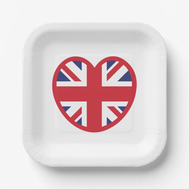 United Kingdom Union Jack Flag Heart Paper Plate (Front)