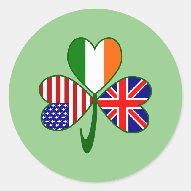 United Kingdom USA Ireland Shamrock Flag Classic Round Sticker (Front)