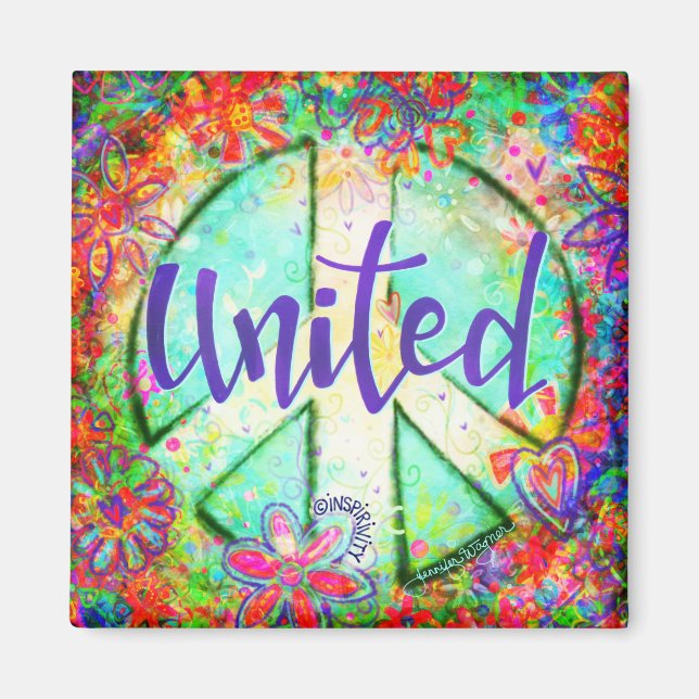 United Pretty Peace Sign Colourful Trendy Magnet (Front)