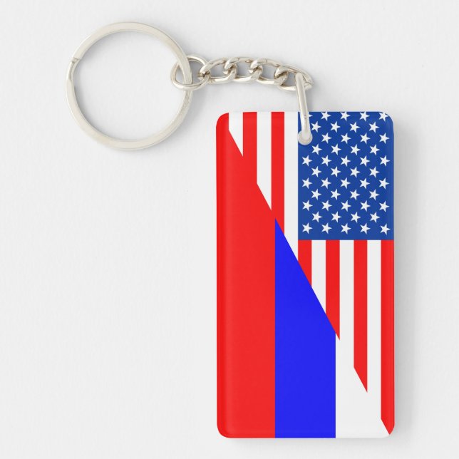 united state america russia half flag usa country keychain (Front)