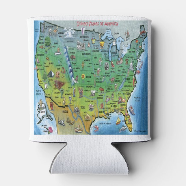 United Stated of America Cartoon Map Can Cooler (Back)