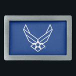 United States Air Force Logo - Blue Belt Buckle<br><div class="desc">This design features the official United States Air Force logo displayed on a bold blue background. Representing pride,  honour,  and tradition,  it’s a timeless tribute to the service and dedication of the United States Air Force.</div>