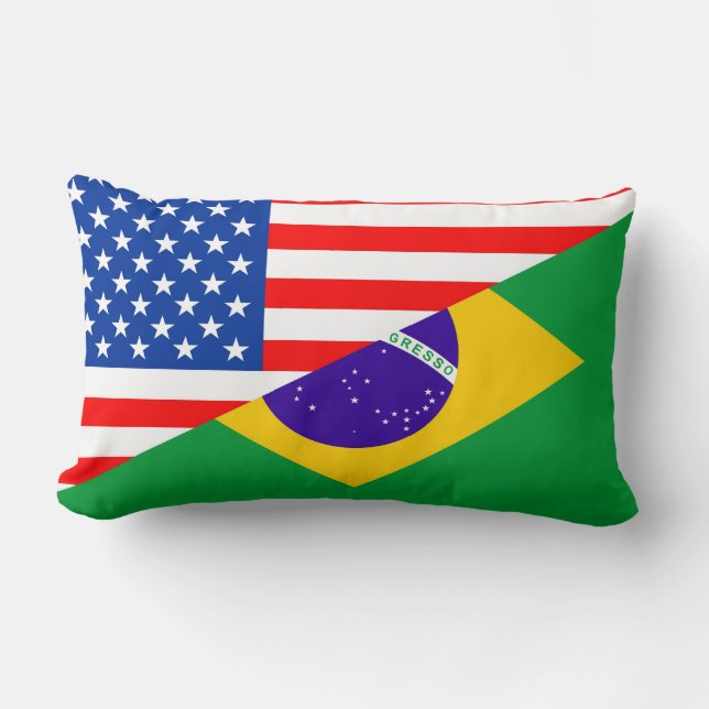 united states america brazil half flag usa country lumbar pillow (Front)