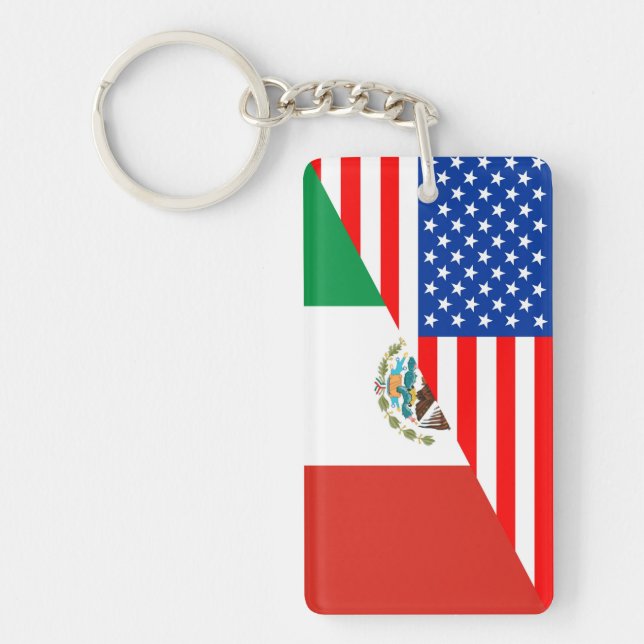 united states america mexico half flag usa country keychain (Front)