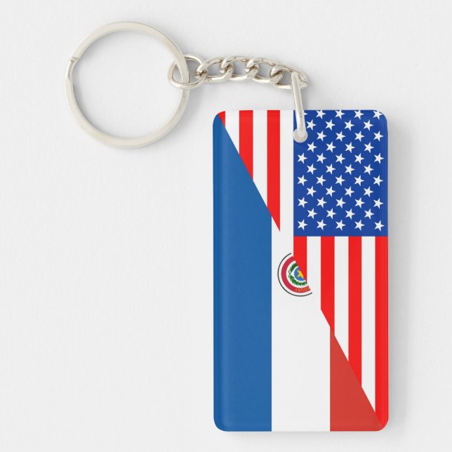 united states america paraguay half flag usa keychain (Front)