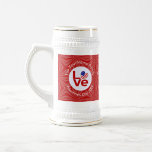 United States America Red LOVE Flag Personalized Beer Stein