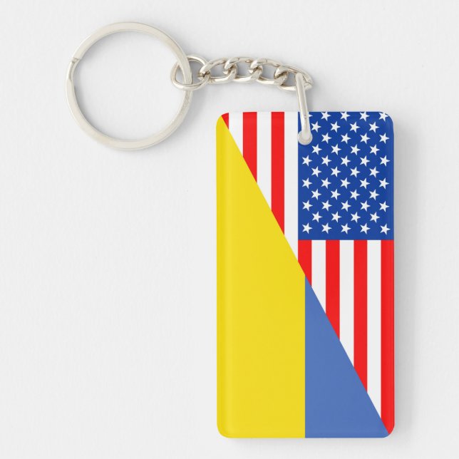 united states america ukraine half flag usa keychain (Front)