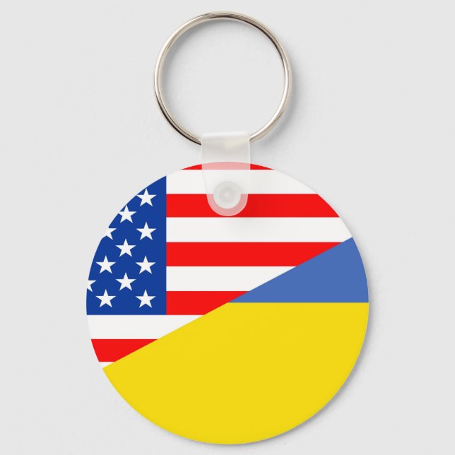 united states america ukraine half flag usa keychain (Front)