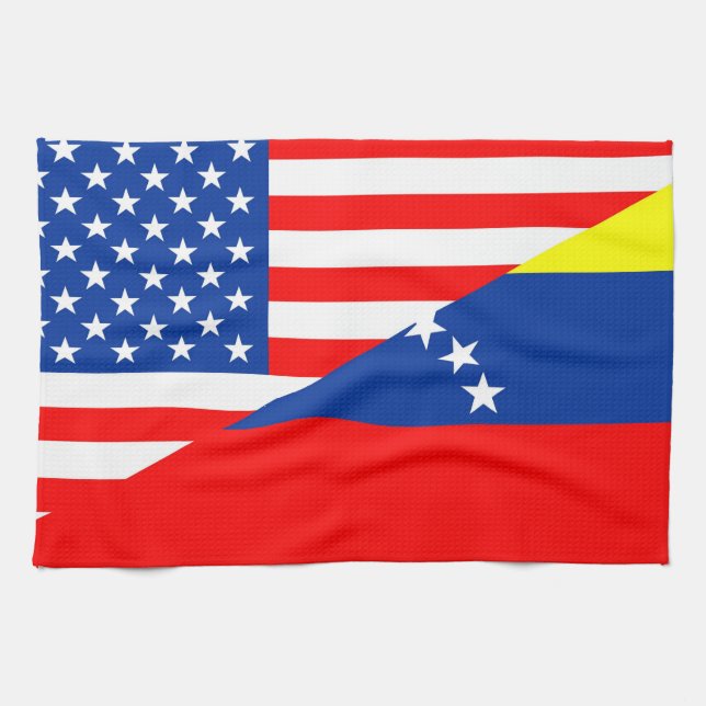 united states america venezuela half flag usa kitchen towel (Horizontal)