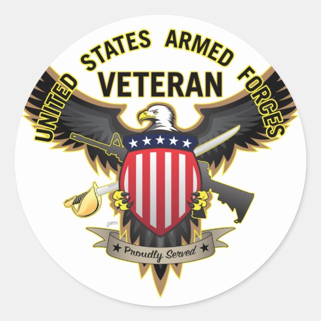 United States Armed Forces Veteran, Proudly Served Classic Round Sticker (Front)