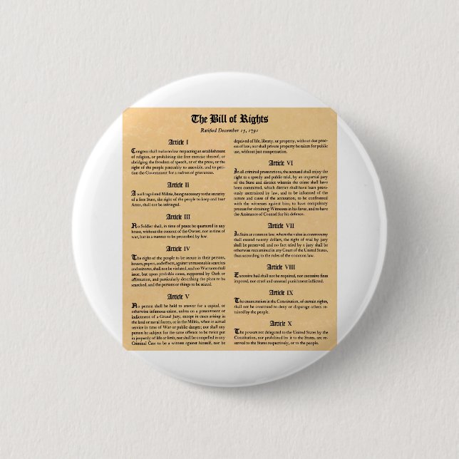 United States Bill of Rights 2 Inch Round Button (Front)