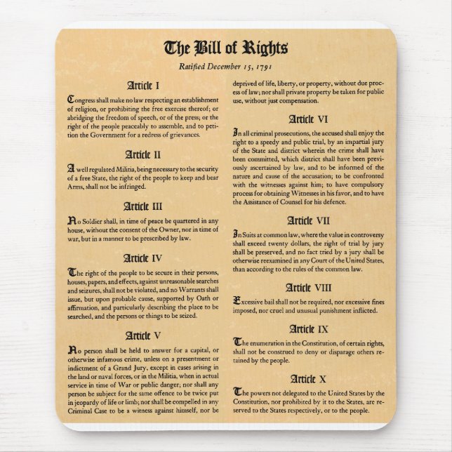 United States Bill of Rights Mouse Pad (Front)