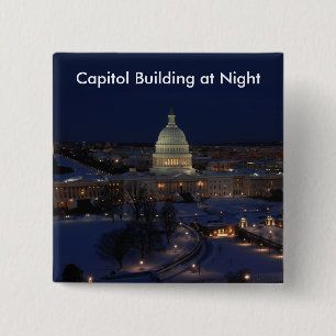 United States Capitol Building at Night 2 Inch Square Button