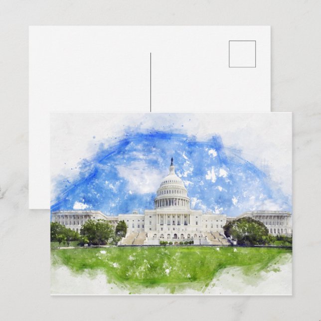 United States Capitol in Washington DC Pastel Draw Postcard (Front/Back)