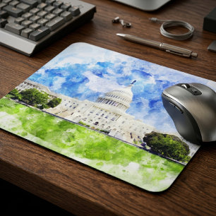 United States Capitol in Washington DC Watercolor Mouse Pad