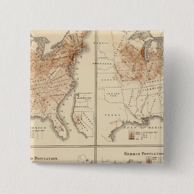 United States Census maps, 1870 2 Inch Square Button (Front)