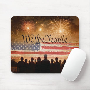 United States Constitution With Fireworks and Flag Mouse Pad