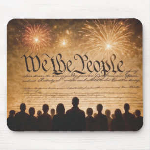 United States Constitution With Fireworks Mouse Pad