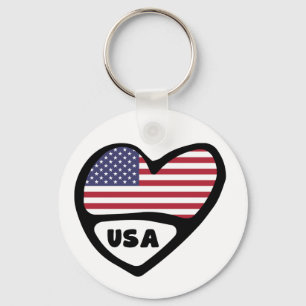 United States Country Code Flag Heart Keyring USA